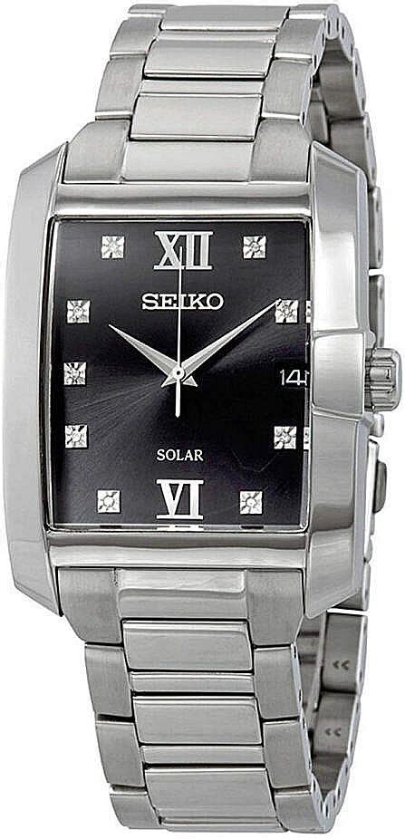 Men's Seiko Solar Stainless Steel Diamond Watch SNE461.